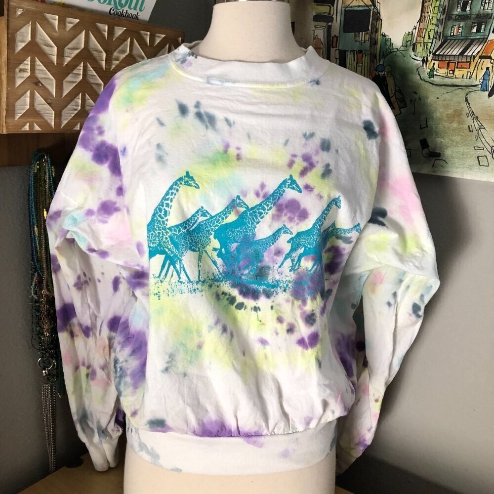 Vintage Quitman USA Graphic Crop Sweatshirt Women's size S White Blue Dolman - Picture 4 of 7